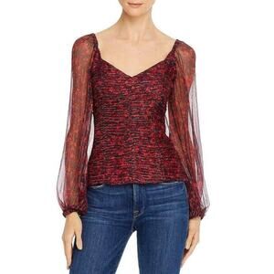 NWT Parker Women's Catherine Silk Blend Top Sheer Balloon Red S Milkmaid Fairy
